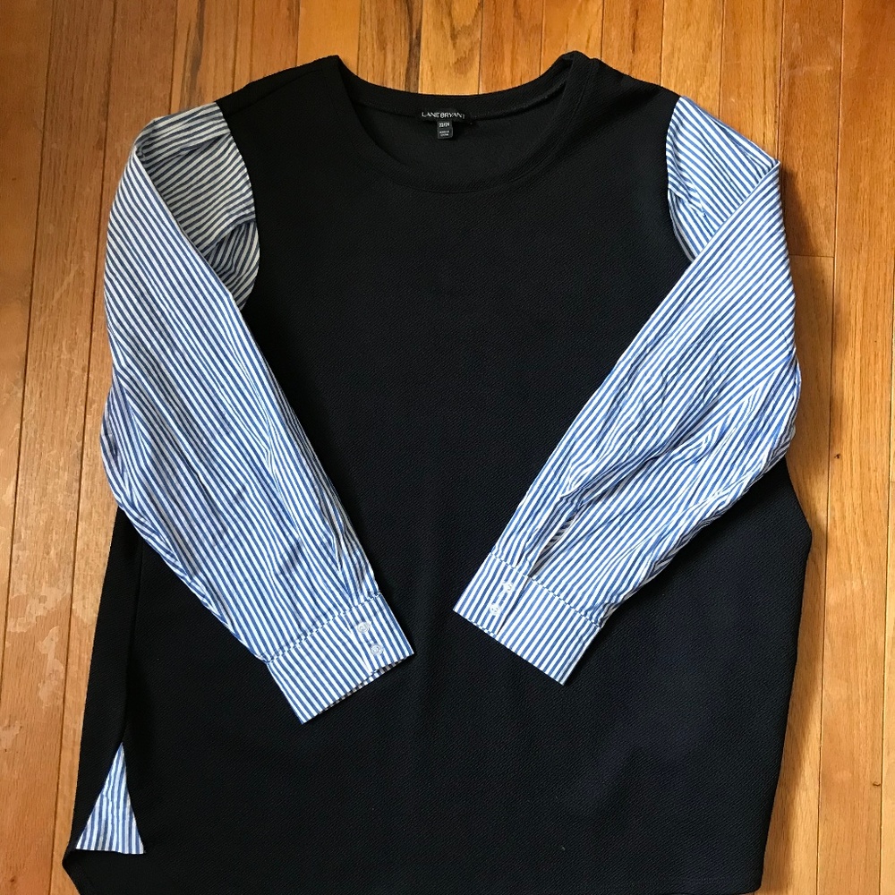 LANE BRYANT DK NAVY TOP W STRIPED SLEEVES SZ 22/24